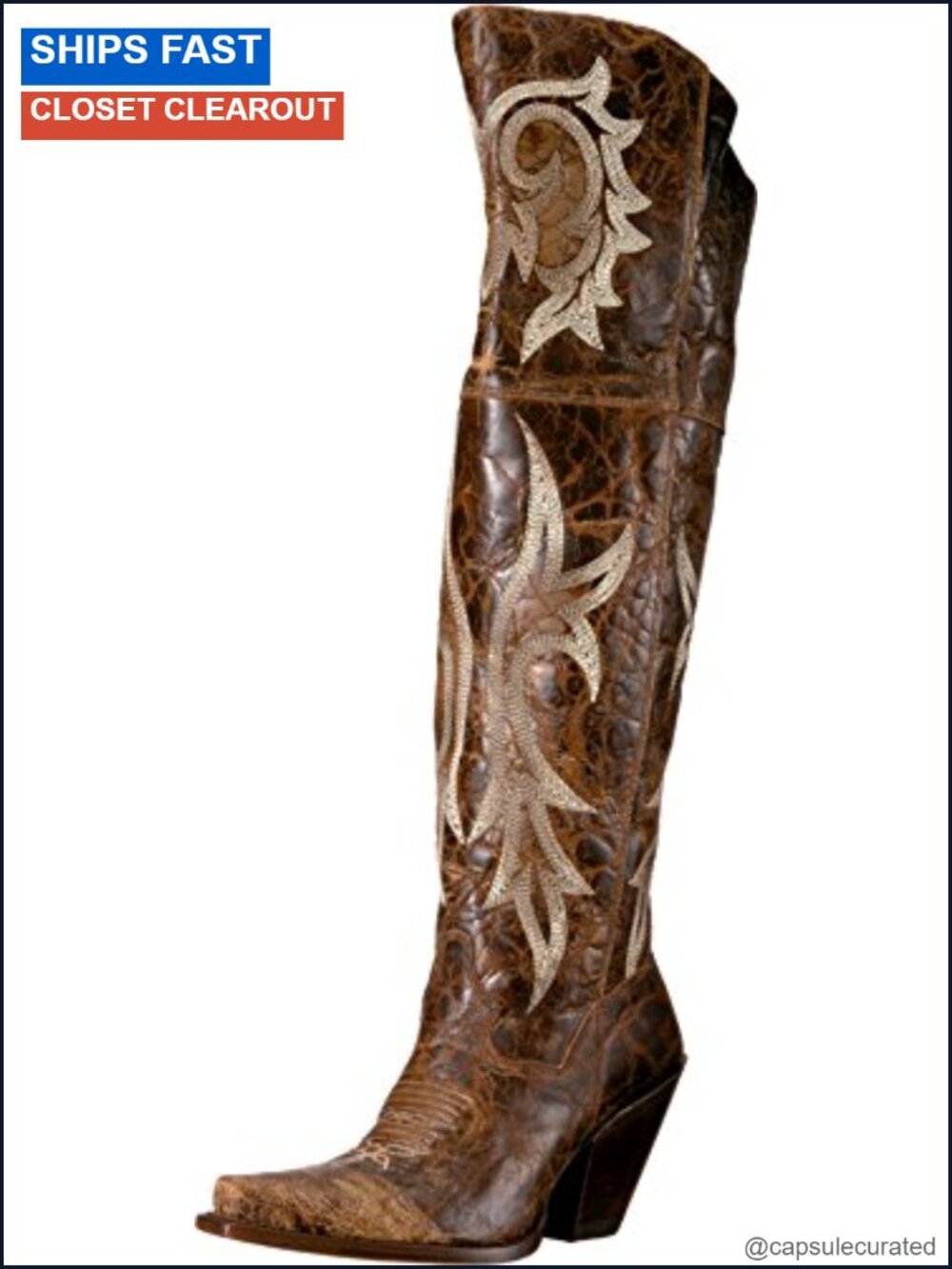 Leather Over the Knee Platform Heel Dress Boots Snip Toe Embroidered